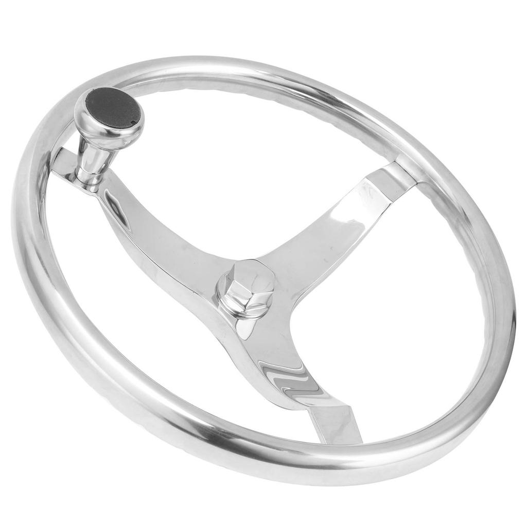 13.5in 3 Spoke 316 Stainless Steel Steering Wheel with 5 8in ‑18 Nut Turning Knob for Yacht