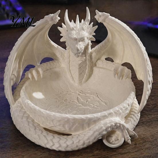 3D-печатная скульптура дракона, подставка для украшений, фэнтезийный поддон для мелочей, готический держатель для ключей в прихожую, средневековый настольный органайзер, подарок для фанатов, декор для дома