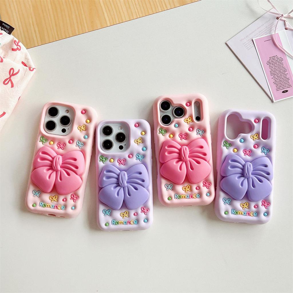 3D Чехол-Большой Бант Розовый/Фиолетовый для iPhone 13-15, 17 Pro