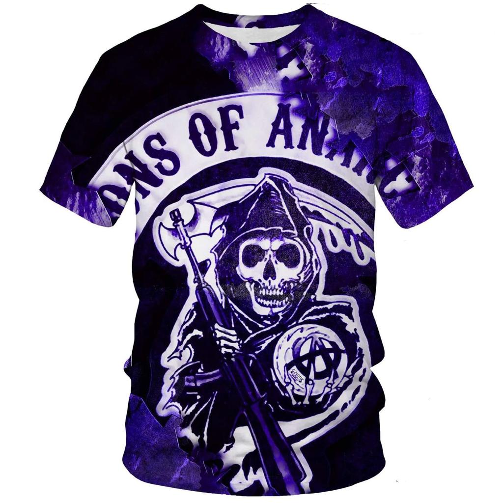 3D Футболки с графикой из сериала «Сыны анархии», повседневные мужские футболки с коротким рукавом - Мягкая ткань средней эластичности, летняя одежда свободного кроя