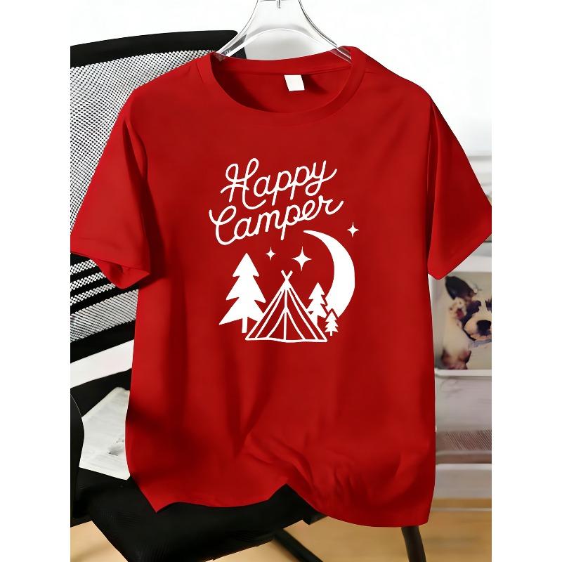 European sizes Boys' and Teen's T-shirt with Trendy Slogan and Camping Print, Short-sleeved Design, Suitable for Indoor/outdoor Casual