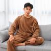 Women's Flannel Warm Home Sleepwear Sets Solid Color Round Neck Fleece Thick Pullover Lady Pajamas Long Sleeve Pants Casual 2Pcs
