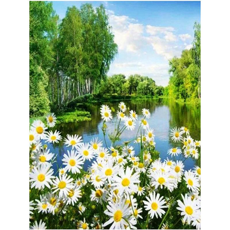 5d Painting Diamond Diy Daisy Flowers Kit Full Drill Round Embroidery Mosaic Picture With Rhinestones Home Decoration Gift