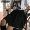 WTEMPO Elastic High Waist Y2K Schoolgirls Solid Pleated Skrits Women Casual All-match Korean Black Grey Mini Skirt Streetwear