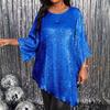 Women Tops Round Neck Ninth Length Sleeve Mid-length Blouse Sparkling Irregular Hem Loose Fit Tee Shirt Daily Wear