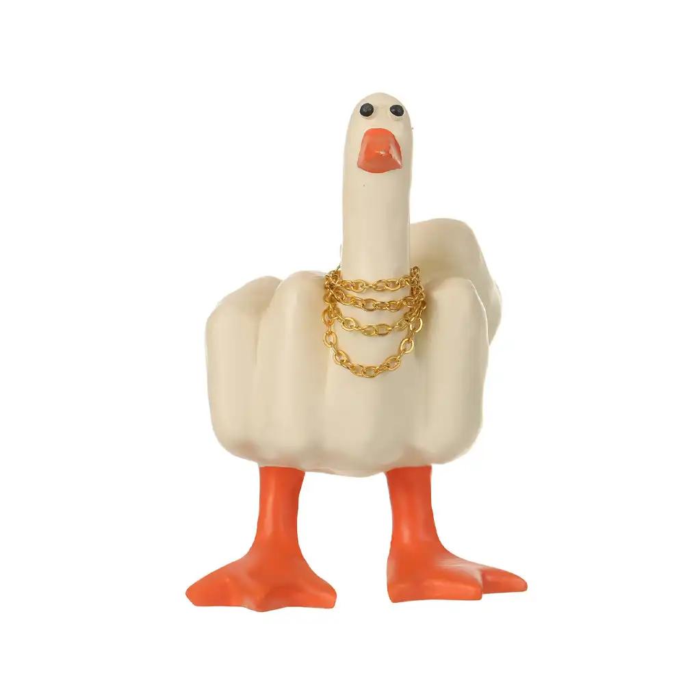 Новая забавная статуэтка утки со средним пальцем из смолы, украшение для автомобиля, центральная консоль, украшения для автомобиля