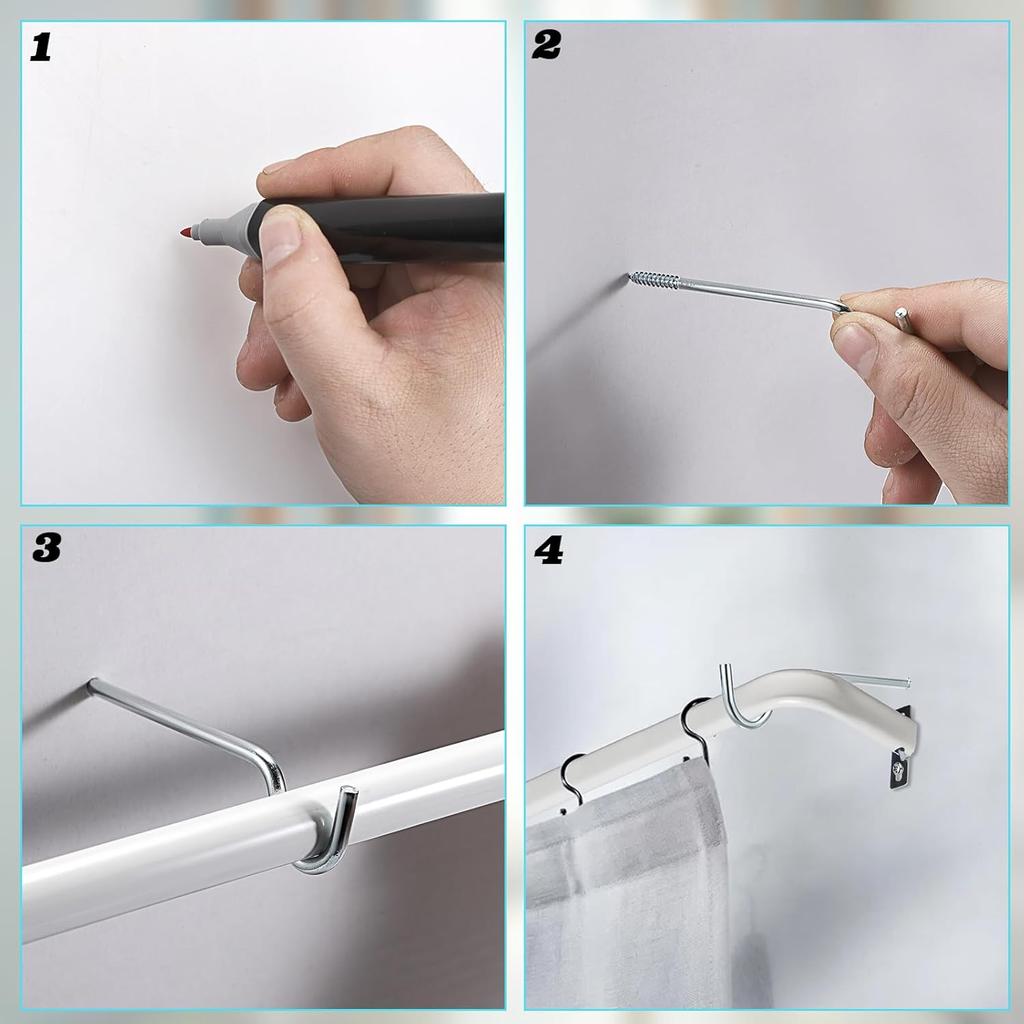 Sumnacon Curtain Rod Support for Wall 8 Pcs Single Curtain Rod Support Middle Without Screws Silver Curtain Rod Support Bracket Sturdy Metal Curtain