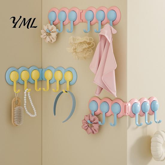 Room Organization Hangers Punch-Free Wall Hook Rack, Self Adhesive Multi-Hook Organizer, Waterproof Entryway Coat Hooks 180 Degree Rotating