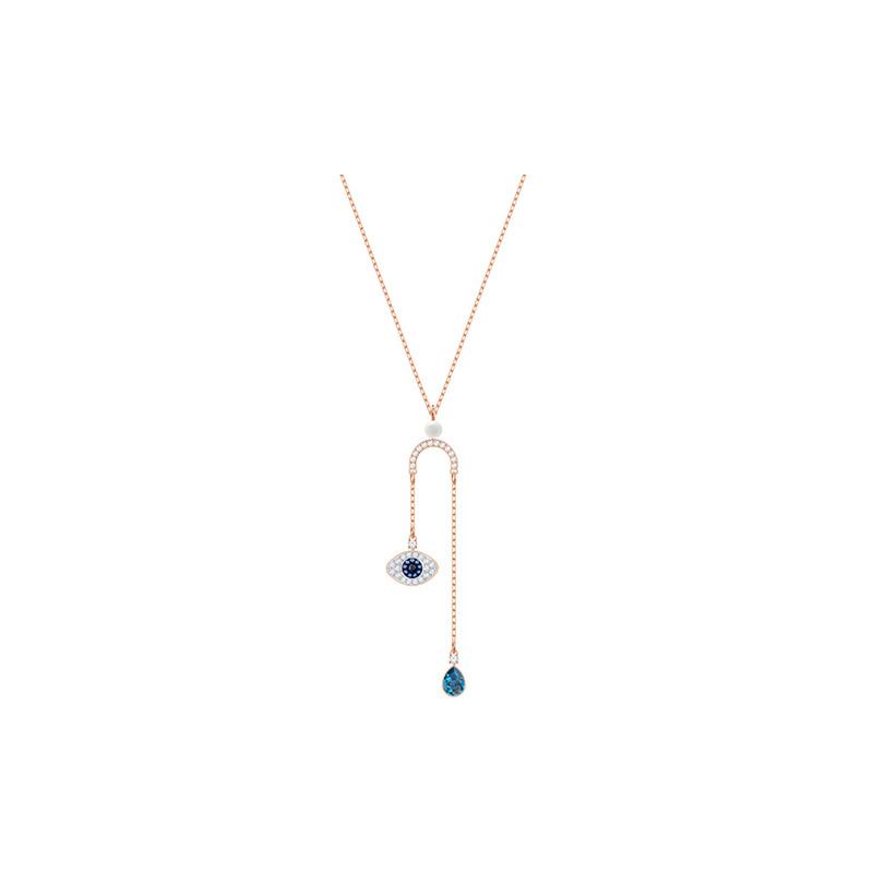 Swarovski Символический Сглаз Y-образной формы имитация хрустального камня, позолоченное розовым золотом колье женское синее 5425861