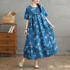 DIMANAF Women 2025 Summer Plus Size Vintage Dress Loose Casual Dress Basic Floral Printing Short Sleeve Long Dress