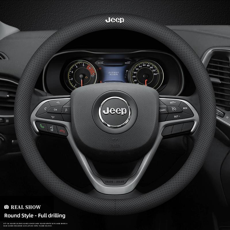 Sticker Car Steering Wheel Cover Carbon Fiber Leather Anti Slip Accessories For Jeep Wrangler JK Gladiator Renegade Cherokee ALM1