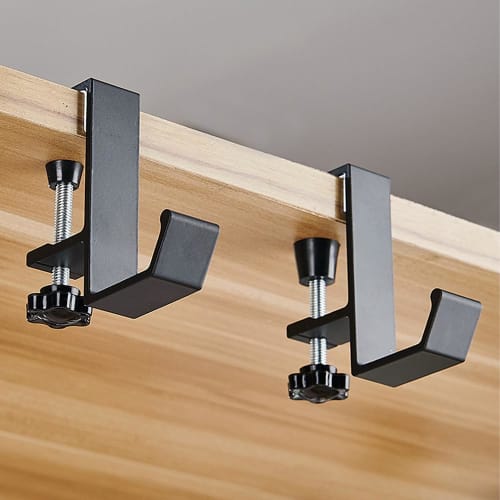 OptiPro Headphone Stand, Set of 2, Screw-Type Clamp, Table Hook, Convenient, Easy to Attach, 10kg Weight Capacity, Perfect for Business Trips and Trav