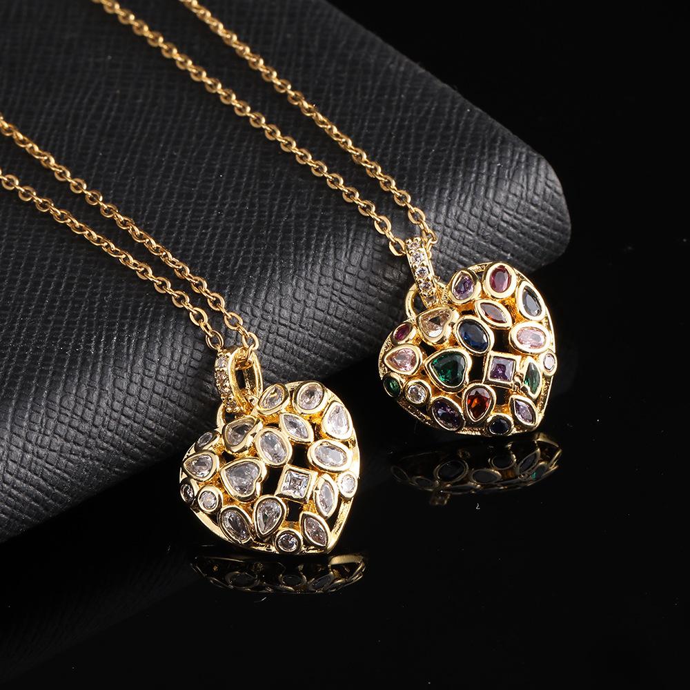 Colored Copper Zircon Love Necklace Fashionable and Versatile Style Clavicle Chain Necklace