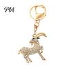 Alloy Purse Charm Goat Keychain with Sparkling Rhinestone, Golden Plated Sheep Daily Use Keyring, Bling Animal Pendant for Backpack Handbag Decoration