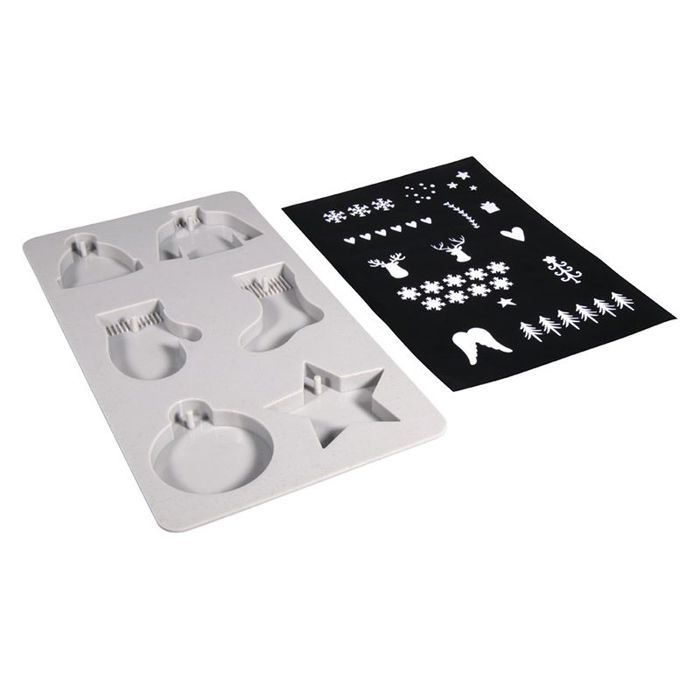 Moule en silicone 6 formes de Noël + pochoir A5