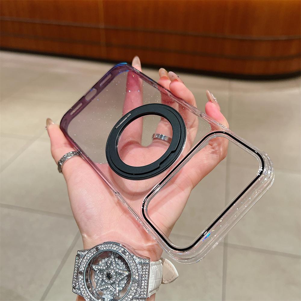Transparent 360°Rotating Metal Holder Ring Bracket for Magsafe Magnetic Case For iPhone 17 16 Pro Max Plus Gradient Clear Cover