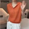 Summer Hooded Knitted T-shirt Women's Loose Ice Silk Top Knitted Sweater Thin