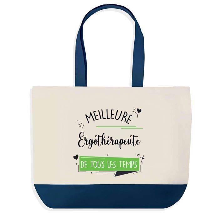 Sac shopping - PLANETEE - Meilleure Ergothérapeute fond bleu - Coton 40x45 cm - Sans fermeture - Fabriqué en France
