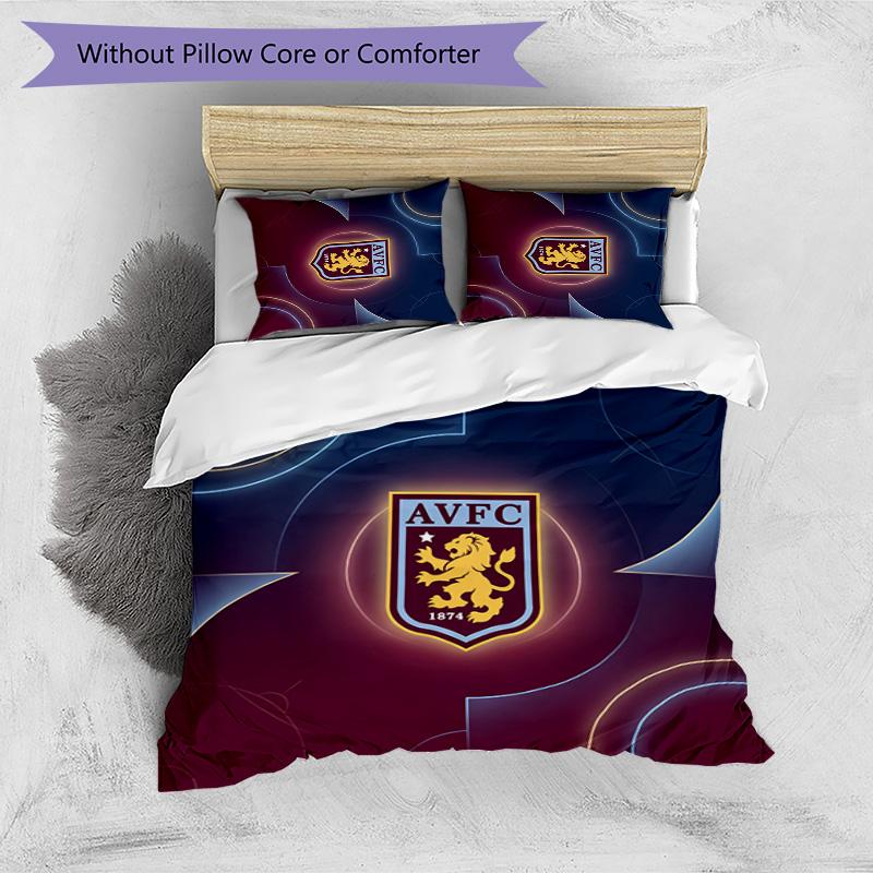 Aston Villa Football Printed 3 Pieces Bedding Set, Comfortable Skin Friendly Bedroom Duvet Cover Set