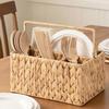 Плетеная корзина для хранения с ручкой, 4 отделения, ручная работа, натуральный органайзер для кухонной столешницы, пикника, барбекю, портативный держатель для столовых приборов и