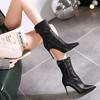 Зима 2024 Женские полусапоги до середины икры Элегантные на каблуке Высокие каблуки Женские полусапоги Водонепроницаемые Дизайнерские Роскошные по акции Пу Y2k 39