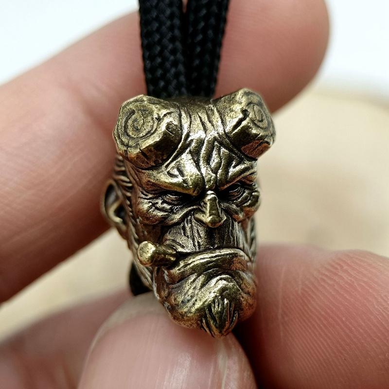 Smoking Demon Skull Head Brass Knife Beads EDC DIY Paracord Woven Bracelets Lanyard Key Chain Pendants Accessories Outdoor Tool Hangings