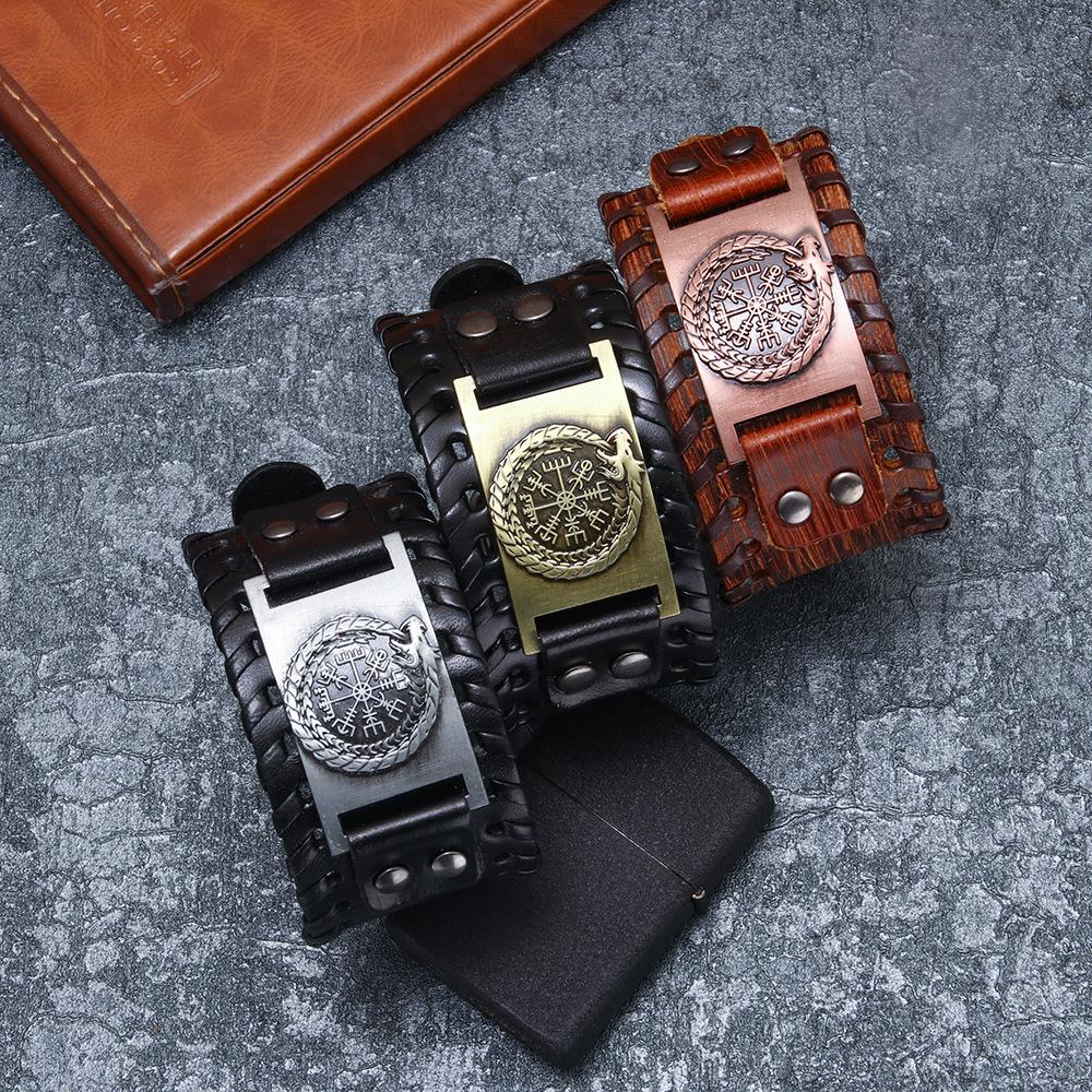 Европейский и американский браслет с драконом и компасом из натуральной кожи - винтажный пиратский стиль