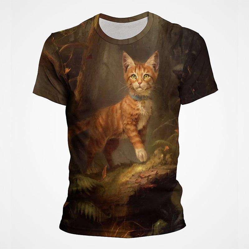 Летняя мужская и женская футболка с милым рисунком кота, 3D-принт, футболка для мужчин, круглый вырез, забавный принт для животных, большой размер, топ, пуловер