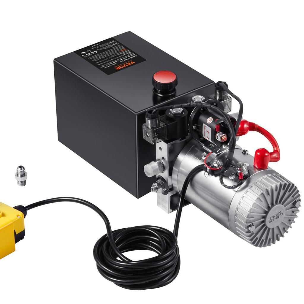 VEVOR Hydraulic Pump, 8 Quart Hydraulic Power Unit, Double Acting Dump Trailer Pump, 0.91 GPM Flow Rate, 3200 PSI Max Relief Pressure