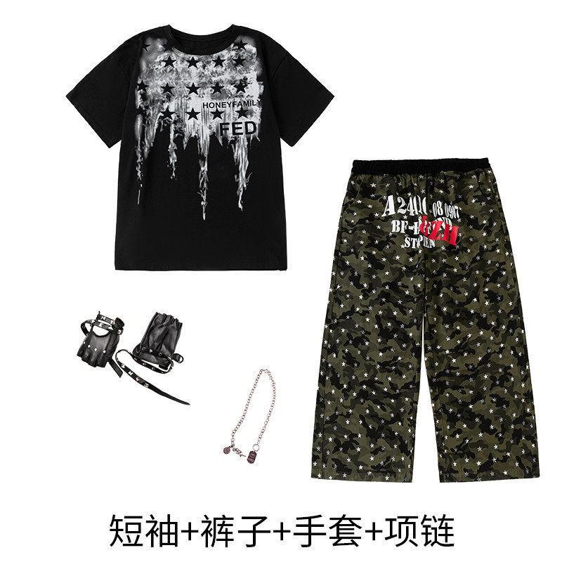 Kids Hip Hop Dance Outfit Set Boys Girls Streetwear Performance Costume With Star Print