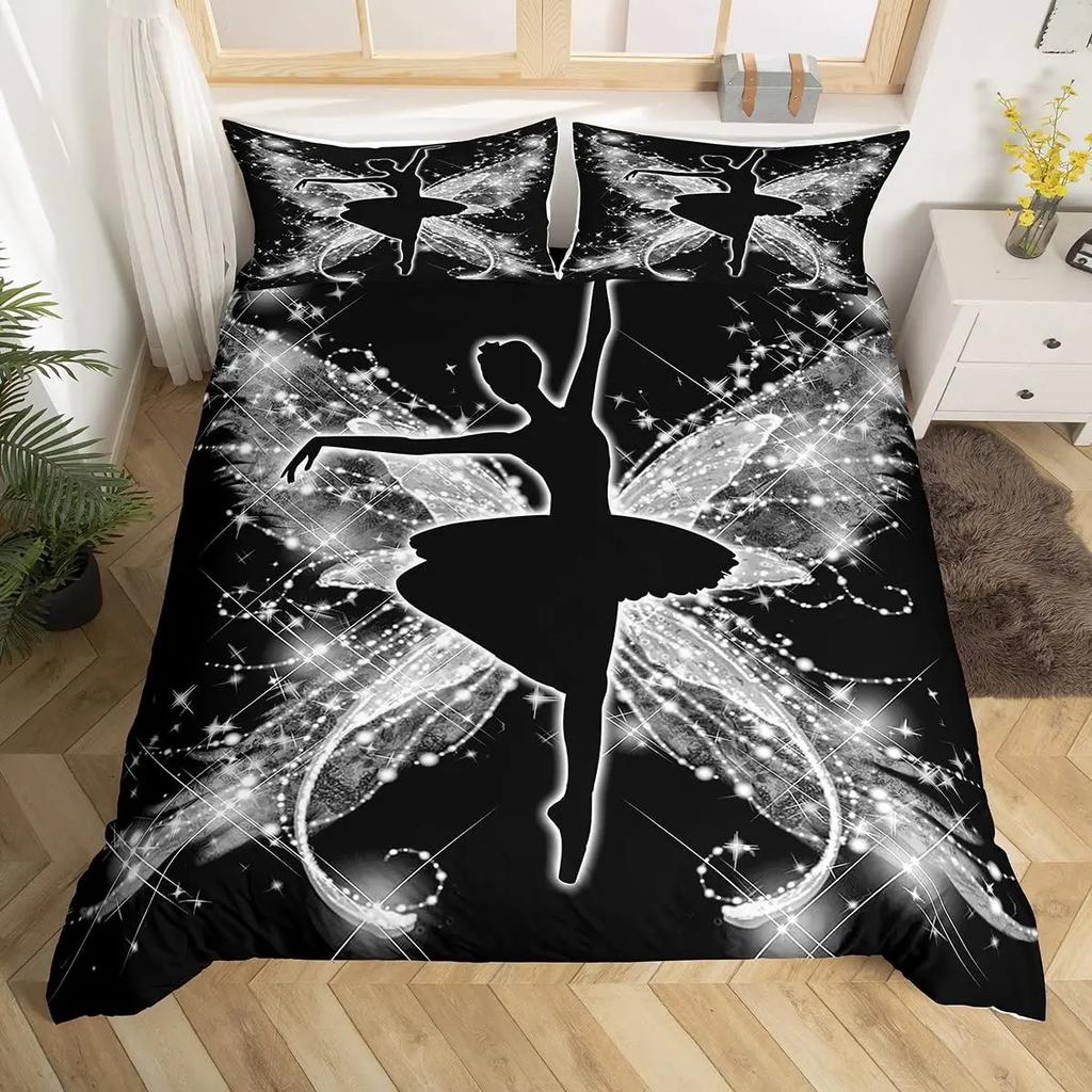 Ballet Girl Duvet Cover Set King Size Pink Lovely Little Ballerinas Bedding Set Kids Girls Princess Soft Polyester Quilt Cover