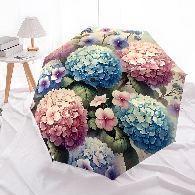 Автоматический складной зонт-трость 'Hydrangea', компактный, 8 спиц, уникальный стиль, подходит для повседневного использования на улице, идеальный подарок для друзей и семьи