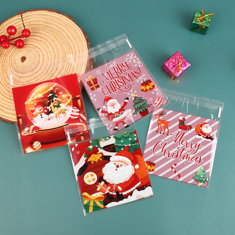 100 шт. Рождественский подарочный пакет, самоклеящийся пакет для упаковки печенья и конфет, подарочный пакет на годовщину, пластиковый пакет для выпечки закусок