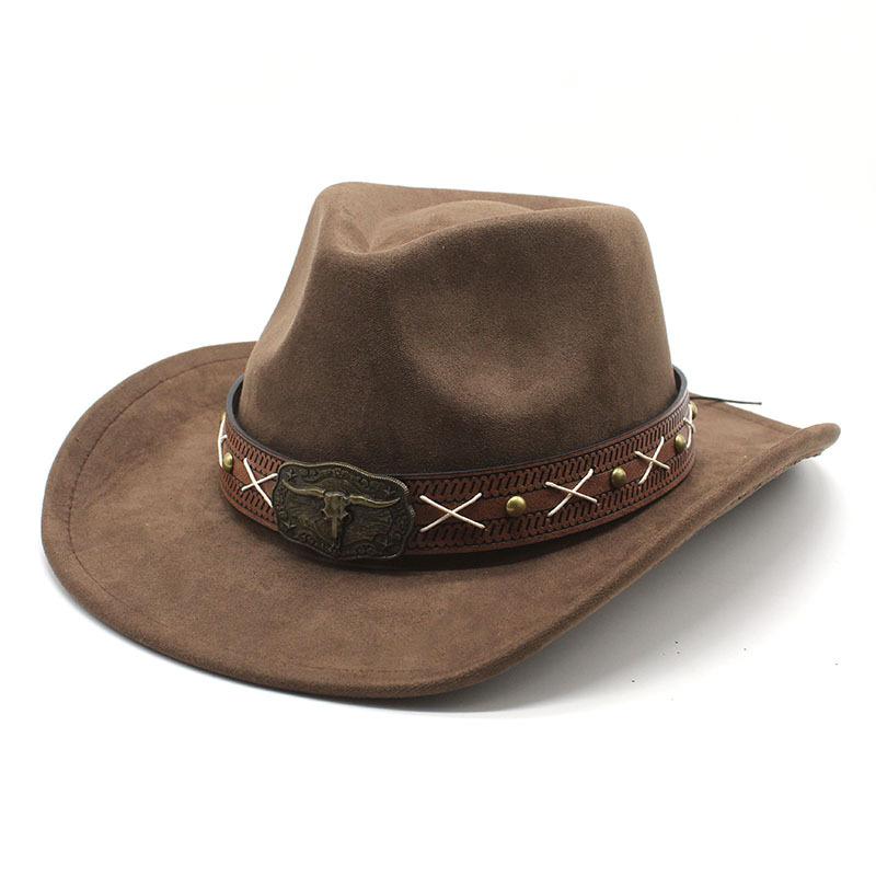 Western Cowboy Hat Suede Bullhead British Jazz Hat Men'S And Women'S Ethnic Hat Top Hat