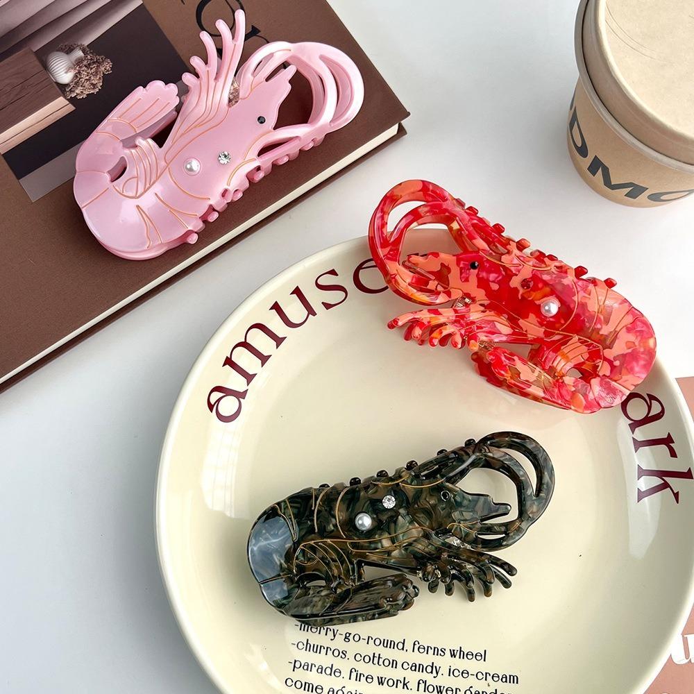 Ацетатный краб для волос с креветкой, дизайн «груша» со стразами, крабы-лобстеры для волос, зажим для захвата волос, для девочек