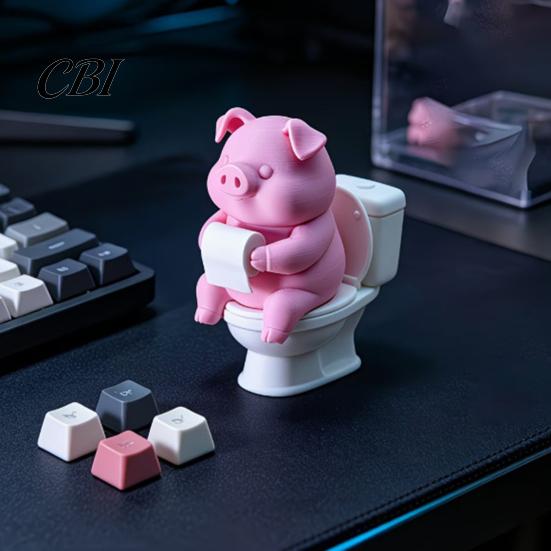Детальная 3D-печатная модель Милая свинка на унитазе Фигурка, Забавный Декор для Ванной Комнаты и Стола с Рулоном Бумаги, Юмористическая Скульптура для Полки Офиса