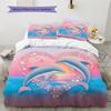 Мультяшная цветная дельфиновая постельное белье Домашний декор Подарок на день рождения (1 пододеяльник + 2 наволочки, без наполнителя)
