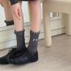 Autumn And Winter Plaid Lace Women'S Socks Vintage Literary Pile Socks Japanese College Style Bow Bow Socks Miu
