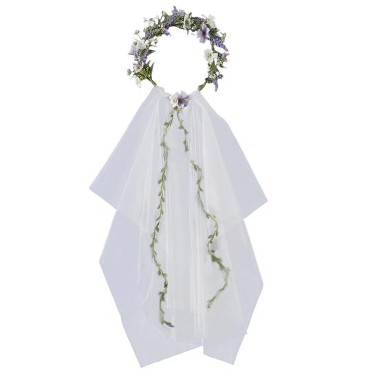 Bridal Veil Lightweight Breathable White Tulle Headband with Bows Flowers Decor Children Versatile Party Headwear Hair Accessory