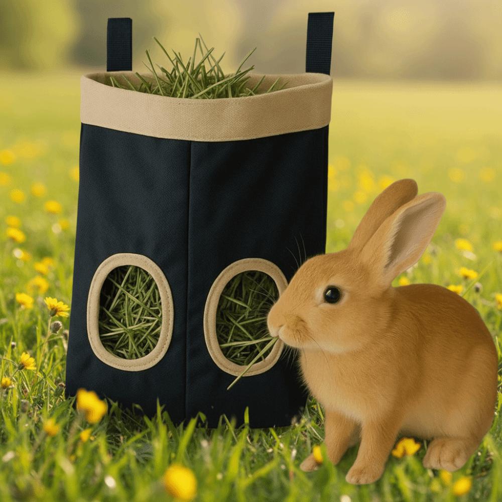 Food Storage Bag Hanging Rabbit Feed Bag Eco-Friendly Canvas Hay Bag Chew Proof Hay Pouch for Pet Cage