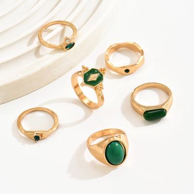 Ретро французское кольцо женское простой дизайн зеленый бриллиант кольцо повседневное универсальное кольцо украшение