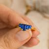 Wedding Engagement Anniversary Promise Gift – Baguette Blue Sapphire Ring, Yellow Gold Plated Geometric Band, September Birthstone Jewellery