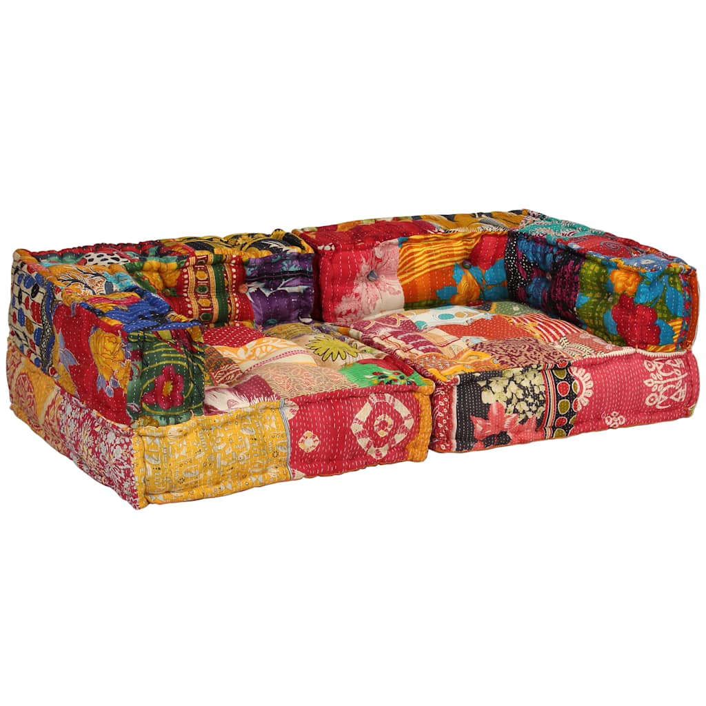 2 Seater Modular Pouf with Patchwork Fabric