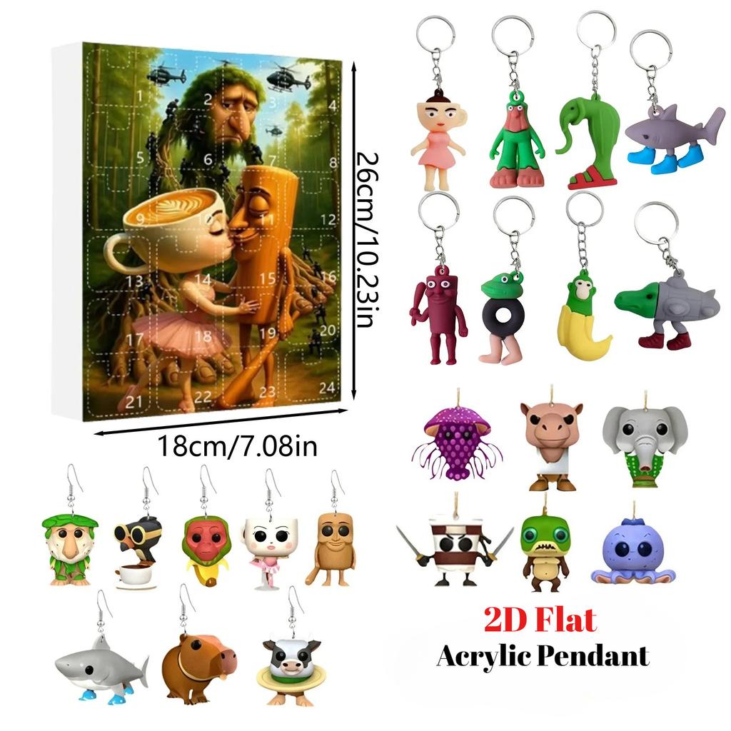 Итальянский Брейнрот Адвент-календарь,Хэллоуин Адвент-календарь 2025,2D Плоские Акриловые Итальянские Брейнрот Игрушки,24-дневная Итальянская Брейнрот Фигурка на Хэллоуин