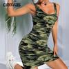 Женское летнее камуфляжное облегающее модное сексуальное платье с бретелью через шею