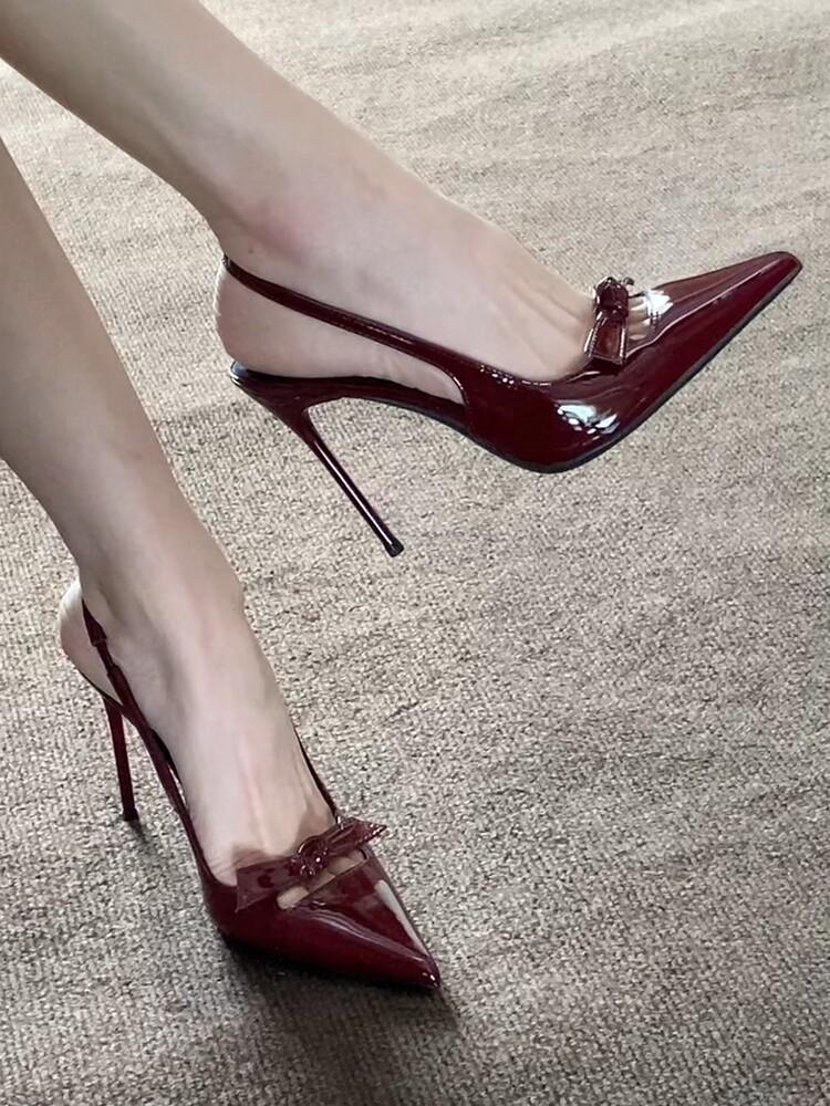 2026 summer new French pointed black bow high heels female sexy word with thin heel versatile single shoes