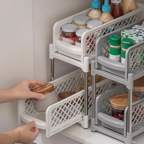 Выдвижной органайзер под раковиной, стеллаж для хранения, двухслойный дизайн, большая вместимость, прочная несущая способность, простая сборка