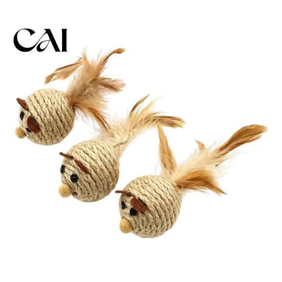 Pet Oral Care Toys Sisal Mouse Cat Toys, Feather Mice Kitten Chew Natural Durable for Aggressive Chewers Rope Rat Teeth Cleaning, Indoor Cats