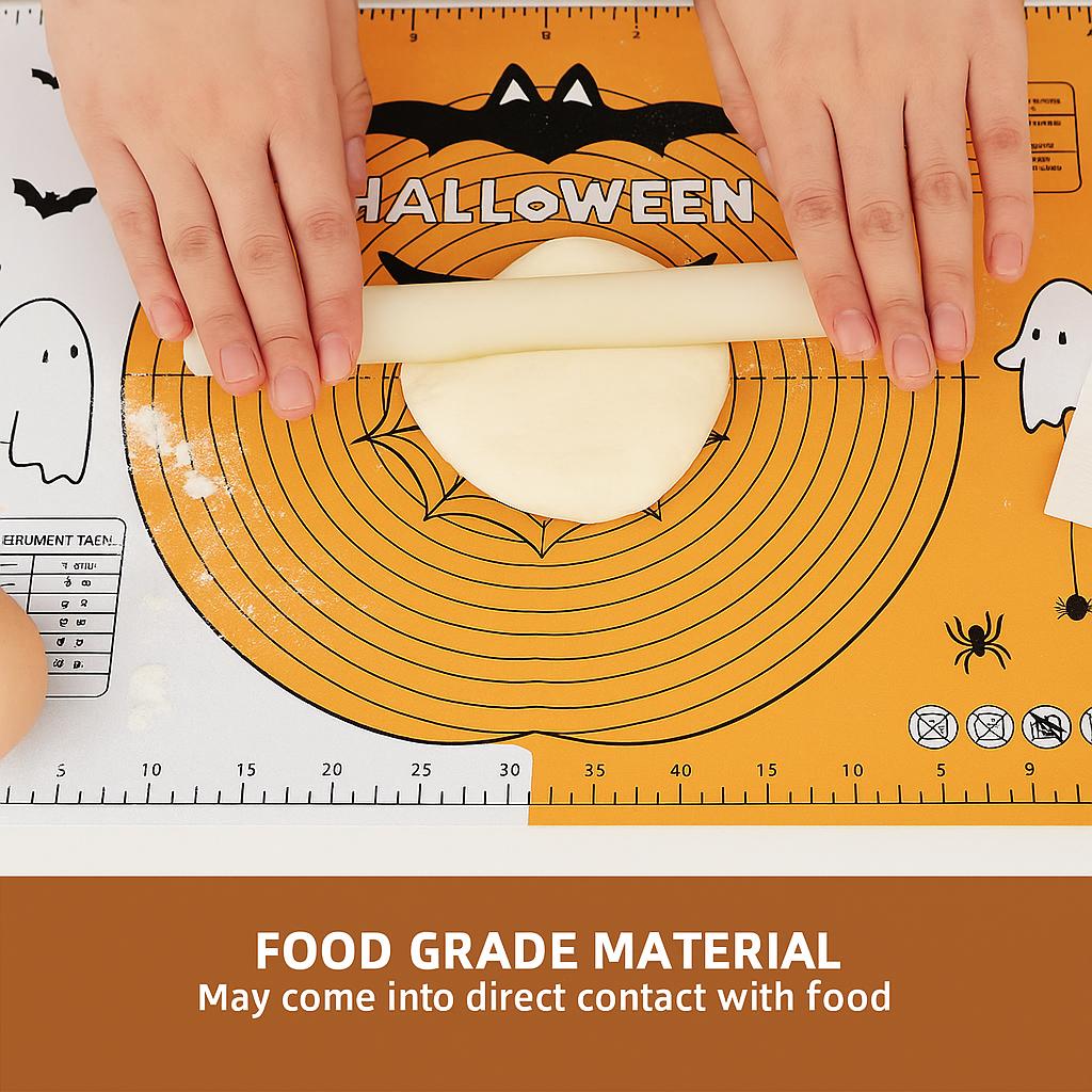 Антипригарный силиконовый коврик для выпечки со шкалой - для раскатывания теста, вырезания рождественского печенья и выпекания пирогов на Хэллоуин - Незаменимый инструмент для праздничной выпечки