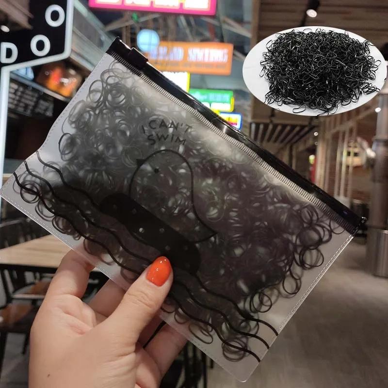 1000 шт. Черные маленькие резинки для волос, резинки для волос, высокоэластичные резинки, модные простые резинки для хвостика для девочек